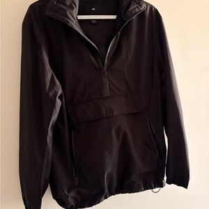 H&M  Hooded Black Quarter zip Windbreaker with pockets